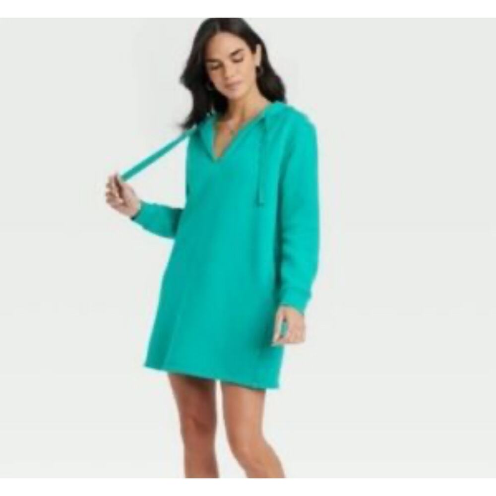 Universal Thread Women's Mini Fleece Long Sleeve Green Tunic Dress